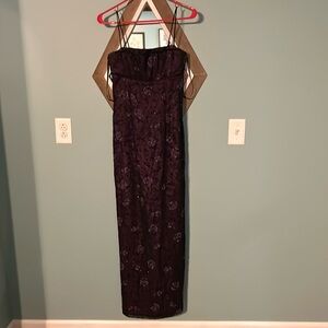 Long purple floral polyester dress